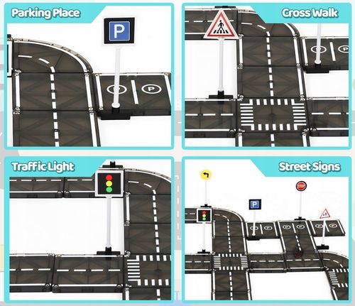 KLOCKI MAGNETYCZNE TOR SAMOCHODOWY DROGA ZE ZNAKAMI 50 ELEMENTÓW PLAYMAGS na Arena.pl