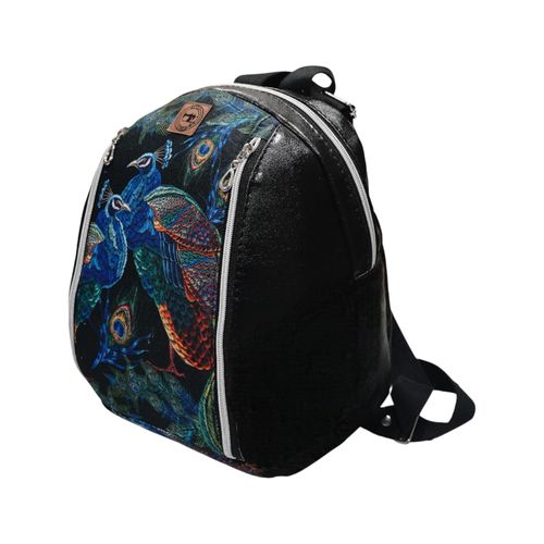 Mały Plecak Czarny z Motywem Pawia – Handmade na Arena.pl