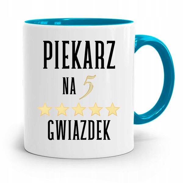 Kubek Błękitny Prezent Dla Piekarza Na 5 Gwiazdek Z Nadrukiem Ze Zdjęciem zdjęcie 1