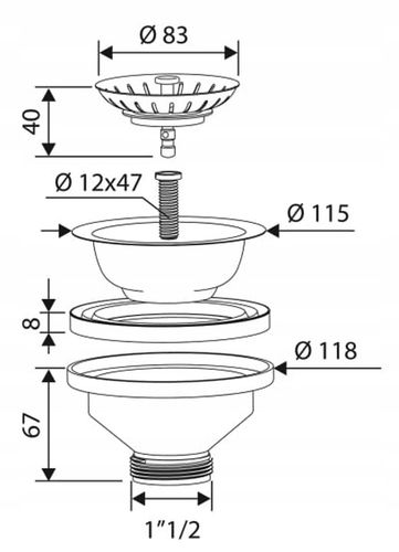 SYFON KOREK okrągły SITKO DO zlewu ZLEWOZMYWAKOWY KOSZYK 90 mm ŚRUBA 4 cm na Arena.pl