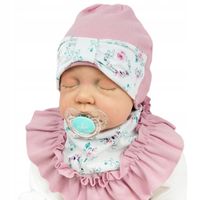 CZAPKA APASZKA różowy komplet w kwiaty r. 38-40