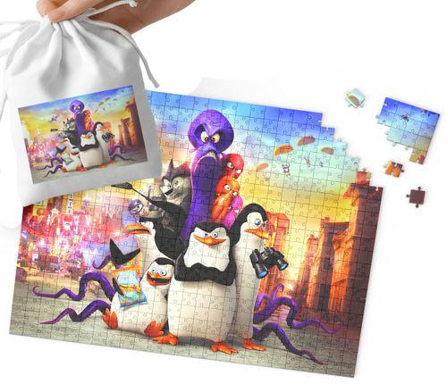 PUZZLE - Pingwiny z Madagaskaru WZORY Z BAJEK PREZENT 192el + WORECZEK na Arena.pl