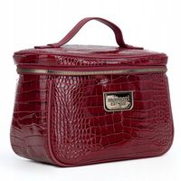 Monnari - kosmetyczka kuferek z rączką czerwony krokodyl lakier CSM0150