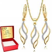 Złoty Komplet 925 Łańcuszek Wiszące Kolczyki