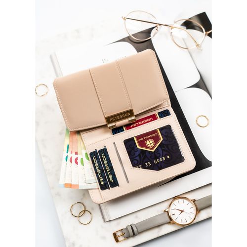 beżowy portfel damski wykonany ze skóry ekologicznej o lekko prążkowanej na Arena.pl