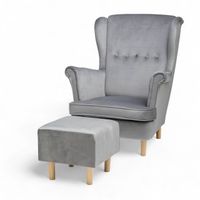 Szary Fotel Uszak + Podnóżek + Poduszka GRATIS