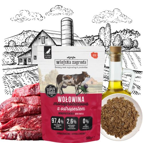 mokra karma dla psa wiejska zagroda monobiałkowa wołowina 500g na alergię na Arena.pl