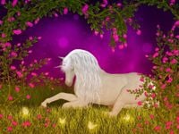 FOTOTAPETA JEDNOROŻEC POLANA FIOLETOWE KWIATY