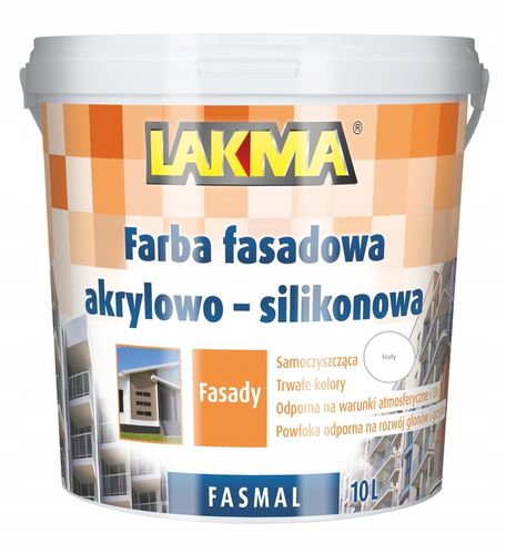 LAKMA FASMAL Farba Elewacyjna Fasadowa Akrylowo-Silikonowa Mocna Biała 10L na Arena.pl
