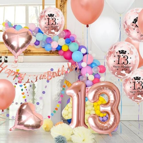 Zestaw Balonów na 13 Urodziny Różowe Złoto Konfetti Baner Gwiazdki XL na Arena.pl