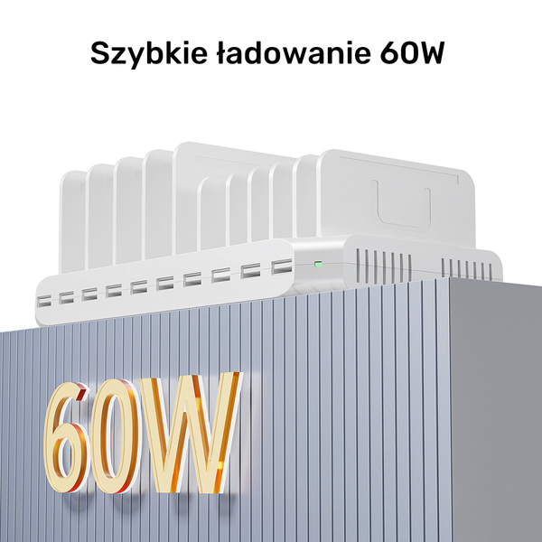 Unitek Stacja ładująca 10xUSB 2.4A 60W biała zdjęcie 11