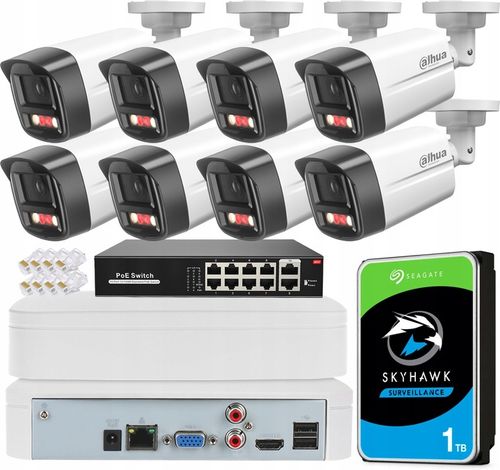 Zestaw Monitoringu Dahua 8 Kamer 4MPX Bez Kabla Rejestrator 8CH Dysk 1TB na Arena.pl