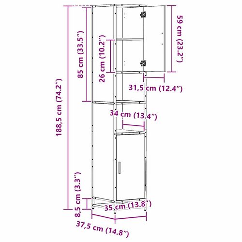 Szafka Łazienkowa z półką Czarny dąb 35 x 37.5 x 188.5 cm na Arena.pl