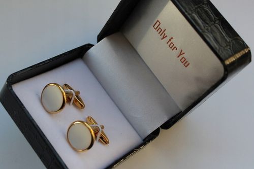 Spinki do mankietów EXC Złote z Białą Masą Perłową na Arena.pl