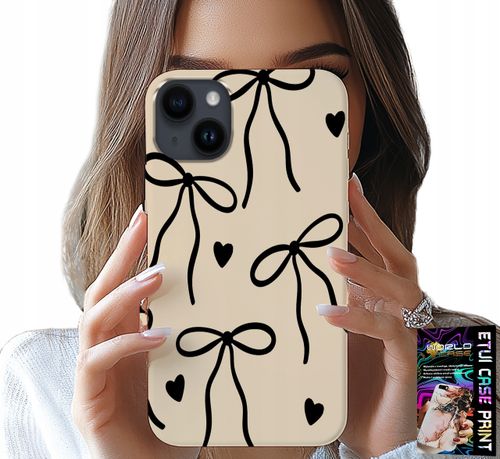 ETUI DO IPHONE 14 PLUS - BEŻOWE KOKARDKI WSTĄŻKA MODNE WZORY na Arena.pl