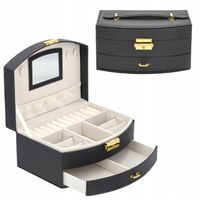 SZKATUŁKA NA BIŻUTERIĘ KUFEREK EKOSKÓRA ELEGANCKI ORGANIZER CZARNY F41