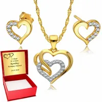 Złoty Łańcuszek 925 Serce Kolczyki Komplet