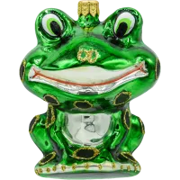 Bombka choinkowa szklana: Żaba z uśmiechem: ciemnozielona