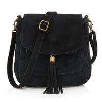 VERA PELLE torebka damska zamszowa listonoszka z klapą V449 czarna