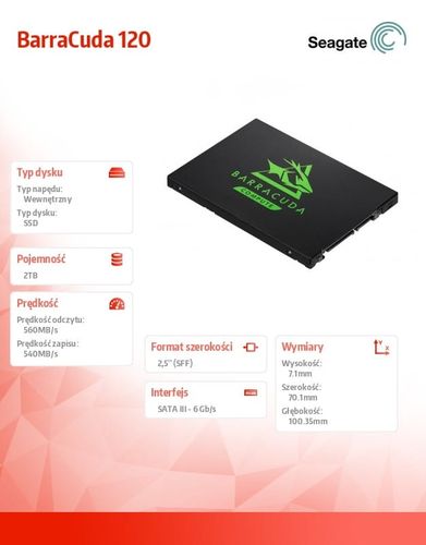 Seagate Dysk BarraCuda 120 SSD 2TB SATA 2,5cala na Arena.pl