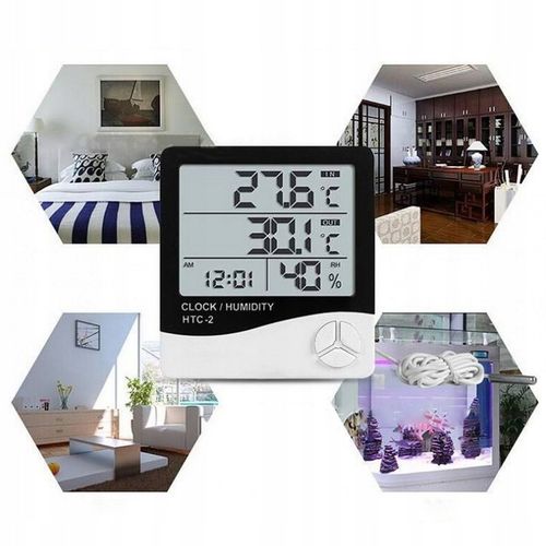 STACJA POGODOWA POGODY TERMOMETR HIGROMETR CZUJNIK SONDA ZEGAR BUDZIK na Arena.pl