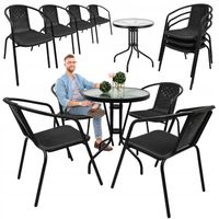 ZESTAW MEBLI OGRODOWYCH TARAS NA BALKON STÓŁ FI60+4x KRZESŁA LORETTO CZARNY