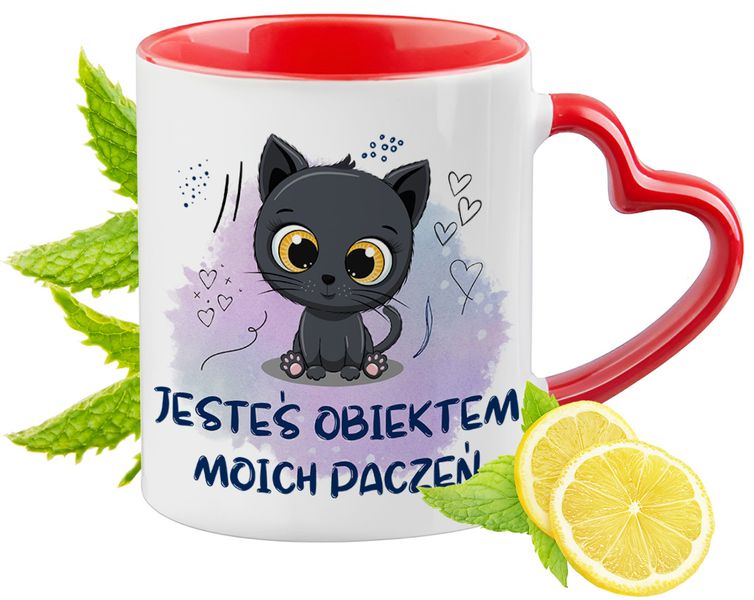 Kot Kotki Kubek Czerwony Z Uszkiem W Kształcie Serca Na Prezent zdjęcie 1