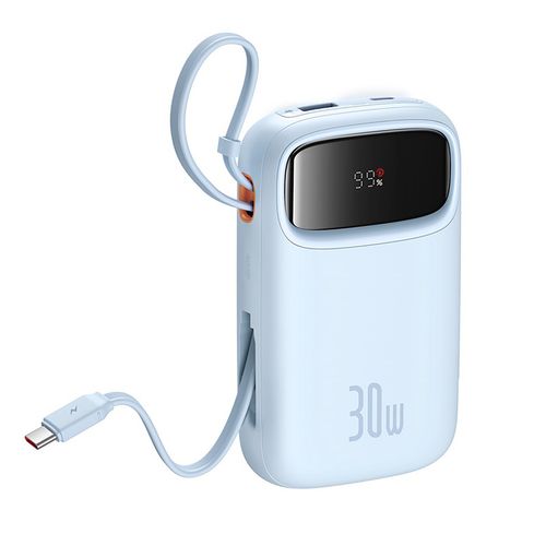 Power bank 10000mAh QPow 2 30W z wbudowanymi kablami USB-C - niebieski na Arena.pl