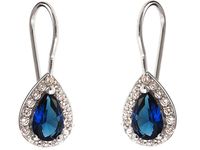 KLASYCZNE WISZĄCE RODOWANE SREBRNE KOLCZYKI ŁEZKI SZAFIROWE BIAŁE CYRKONIE