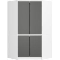 Szafa narożna 100 cm do sypialni 4 drzwi 6 półek - biała grafit szary