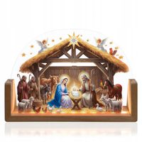 Lampka LED Szopka Bożonarodzeniowa – Drewniana, szklana z USB 21,5x17 cm