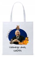 Śmieszny Pis Kaczyński Torba Eco Biała Shopper Z Nadrukiem Ze Zdjęciem