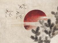 Plakat 20x15cm Ptaki i Zachód Słońca Katsushika Hokusai Vintage do Salonu