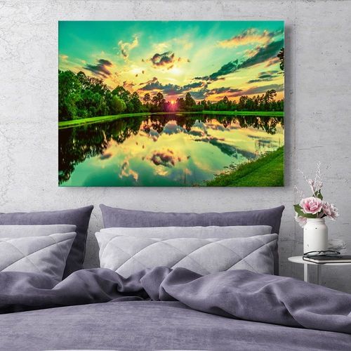 Obraz na płótnie - Canvas, Wschód słońca nad jeziorem 90x60 na Arena.pl