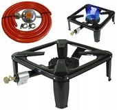 ŻELIWNY TABORET GAZOWY PALNIK ZESTAW REDUKTOR WĄŻ SOLIDNY TRWAŁY