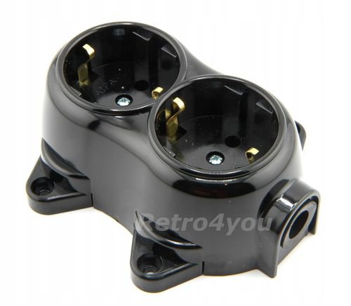 Gniazdko Gniazdo natynkowe podwojne czarne retro PRL loft na Arena.pl