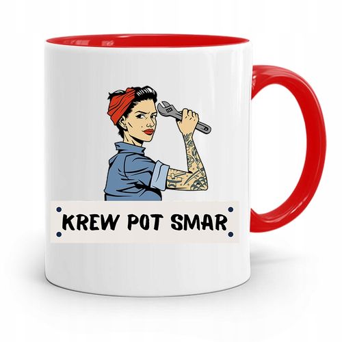 Kubek Czerwony Prezent Dla Mechanika Krew Pot Smar Z Nadrukiem Ze Zdjęciem na Arena.pl
