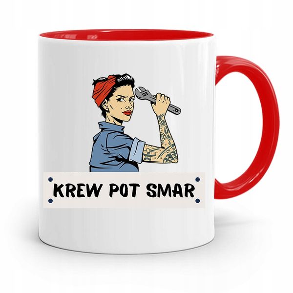 Kubek Czerwony Prezent Dla Mechanika Krew Pot Smar Z Nadrukiem Ze Zdjęciem zdjęcie 1