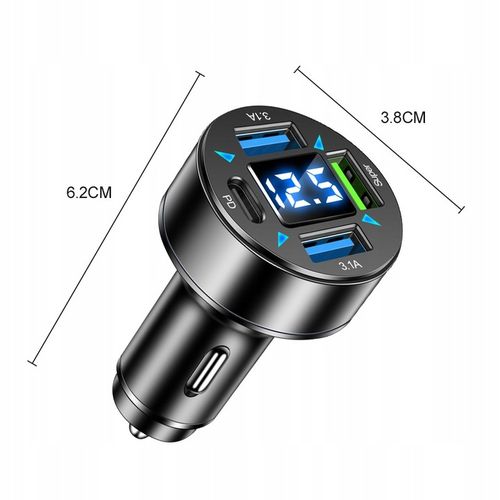 SZYBKA 3.1A SAMOCHODOWA ŁADOWARKA LED QC 3.0 x3 USB + PD 66W na Arena.pl