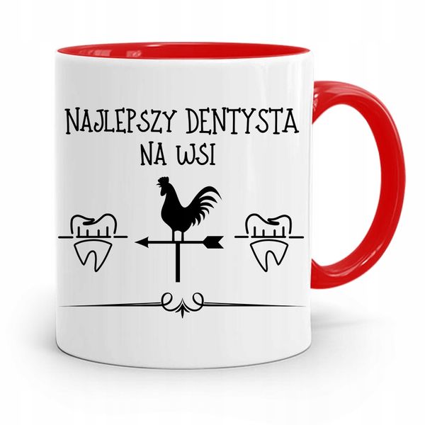Kubek Czerwony Prezent Dentysty Najlepszy Na Wsi Z Nadrukiem Ze Zdjęciem zdjęcie 1