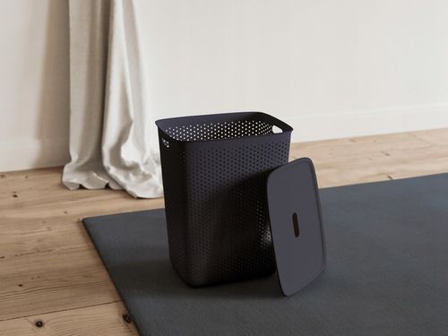 DUŻY KOSZ NA PRANIE BIELIZNĘ Z POKRYWĄ POJEMNY 60L CZARNY ELEGANCKI na Arena.pl