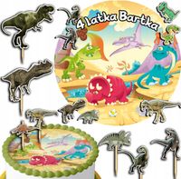 ZESTAW OPŁATEK NA TORT 20CM + TOPPERY PAPIEROWE - DINOZAUR 15CM 18CM