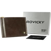 skórzana banknotówka męska w brązowym kolorze z systemem rfid - rovicky