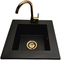 Zlewozmywak jednokomorowy FRENIT 12 czarny + bateria BETA złota