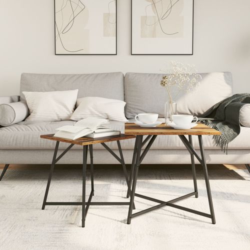 Stolik boczny 2 szt. z drewna postarzanego, drewna inżynieryjnego i metalu na Arena.pl