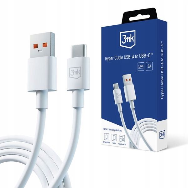 Biały Kabel USB do USB-C - szybkie ładowanie 60W 3A, długi 1.2m Hyper Cable zdjęcie 1