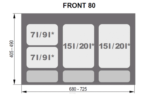 Kosz na śmieci PRAKTIKO, do szafki 800mm, 2 x 15l + 2 x 7l + 3 x brytfanka na Arena.pl