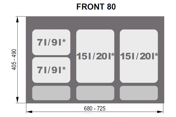 Kosz na śmieci PRAKTIKO, do szafki 800mm, 2 x 15l + 2 x 7l + 3 x brytfanka zdjęcie 2