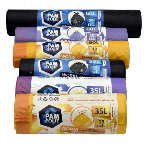 WORKI NA ŚMIECI Zapachowe z Taśmą 60L 10 szt Worki Fresh Pam Folie x5 na Arena.pl