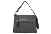 Pojemna skórzana torba z frędzlem - Szara ciemna